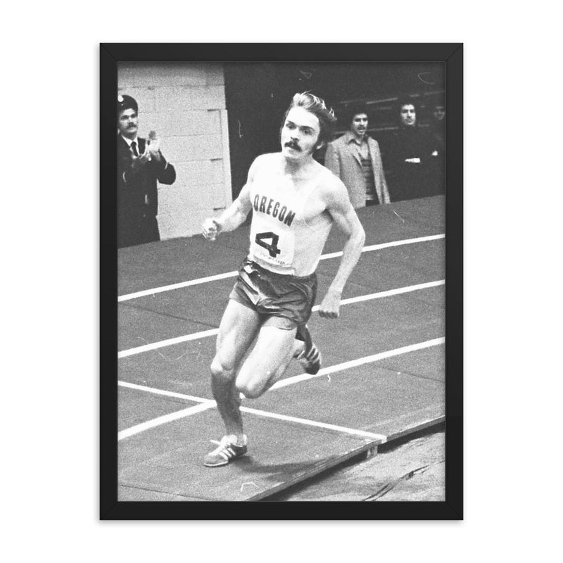 Steve Prefontaine framed print on a plain backdrop in size 18
