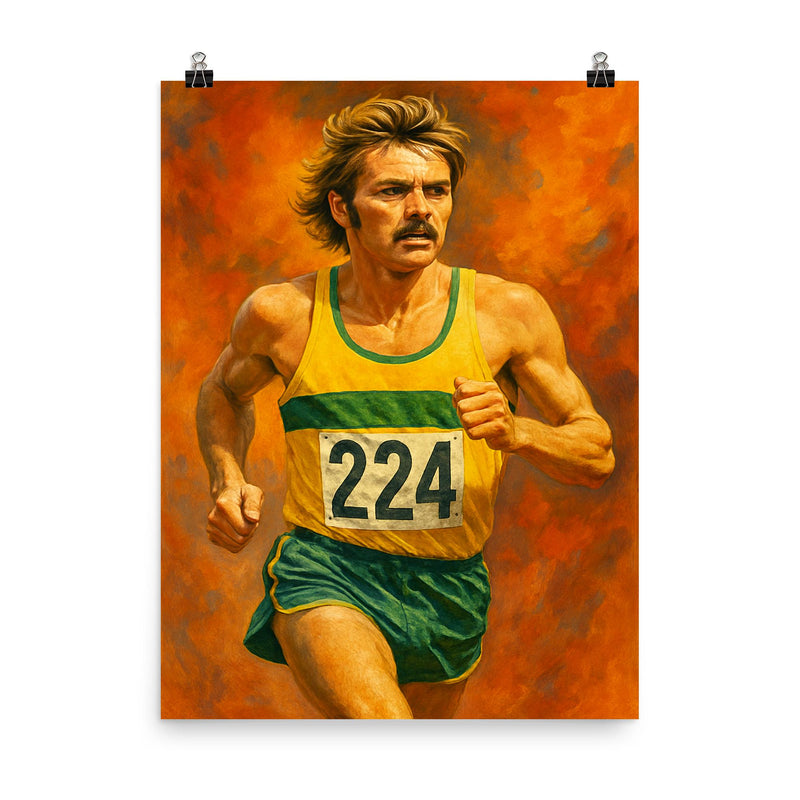 Steve Prefontaine poster on a plain backdrop in size 8