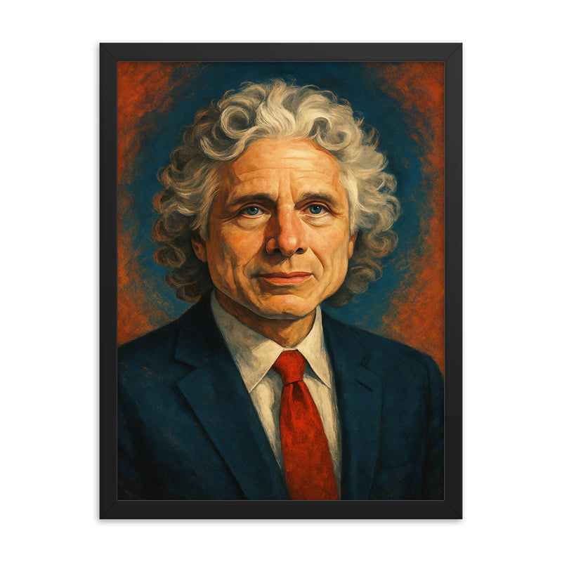 Steven Pinker framed print on a plain backdrop in size 18