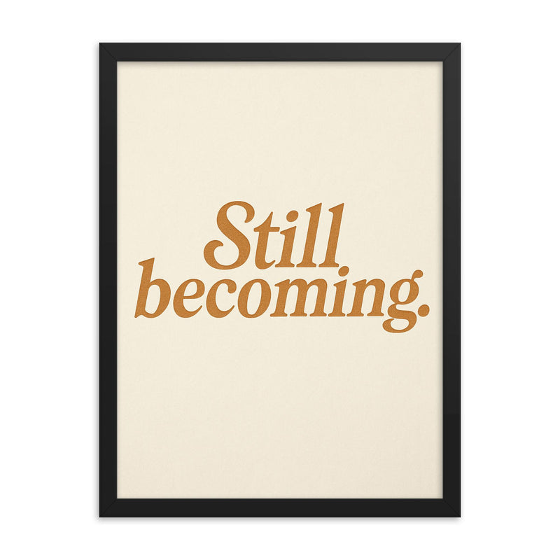 Still becoming framed print on a plain backdrop in size 18