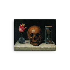 Still Life with a Skull by Philippe de Champaigne, 1671 canvas print on a plain backdrop in size 12"x16".