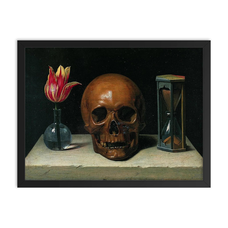 Still Life with a Skull by Philippe de Champaigne, 1671 framed print on a plain backdrop in size 18