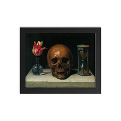 Still Life with a Skull by Philippe de Champaigne, 1671 framed print on a plain backdrop in size 8"x10".