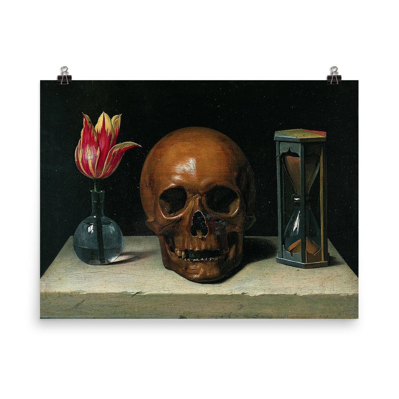 Still Life with a Skull by Philippe de Champaigne, 1671 poster on a plain backdrop in size 8