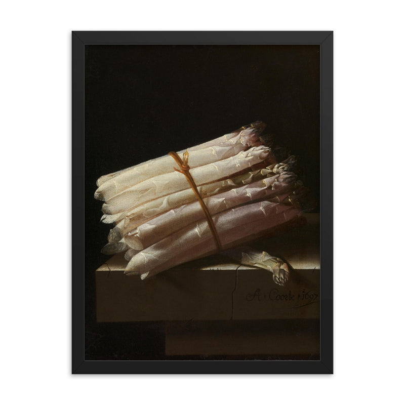 Still Life with Asparagus by Adriaen Coorte, 1697 framed print on a plain backdrop in size 18