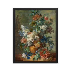 Still Life with Flowers by Jan van Huysum, 1723 framed print on a plain backdrop in size 16"x20".