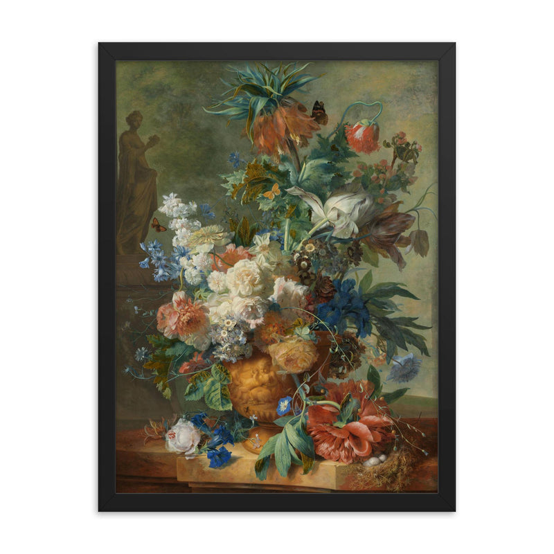 Still Life with Flowers by Jan van Huysum, 1723 framed print on a plain backdrop in size 18