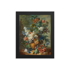 Still Life with Flowers by Jan van Huysum, 1723 framed print on a plain backdrop in size 8"x10".