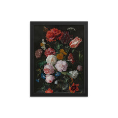 Still Life with Flowers in a Glass Vase by Jan Davidsz de Heem framed print on a plain backdrop in size 12"x16".