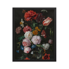 Still Life with Flowers in a Glass Vase by Jan Davidsz de Heem framed print on a plain backdrop in size 16"x20".
