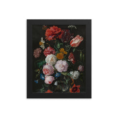 Still Life with Flowers in a Glass Vase by Jan Davidsz de Heem framed print on a plain backdrop in size 8"x10".