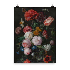 Still Life with Flowers in a Glass Vase by Jan Davidsz de Heem poster on a plain backdrop in size 8"x10".