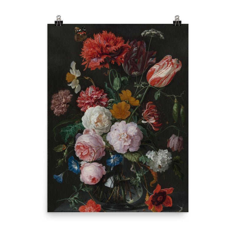Still Life with Flowers in a Glass Vase by Jan Davidsz de Heem poster on a plain backdrop in size 8
