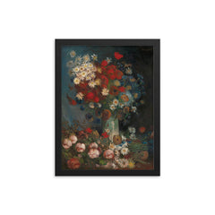 Still Life with Meadow Flowers and Roses by Vincent van Gogh, 1886-1887 framed print on a plain backdrop in size 12"x16".