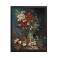 Still Life with Meadow Flowers and Roses by Vincent van Gogh, 1886-1887 framed print on a plain backdrop in size 16"x20".
