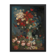 Still Life with Meadow Flowers and Roses by Vincent van Gogh, 1886-1887 framed print on a plain backdrop in size 18"x24".