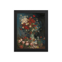 Still Life with Meadow Flowers and Roses by Vincent van Gogh, 1886-1887 framed print on a plain backdrop in size 8"x10".