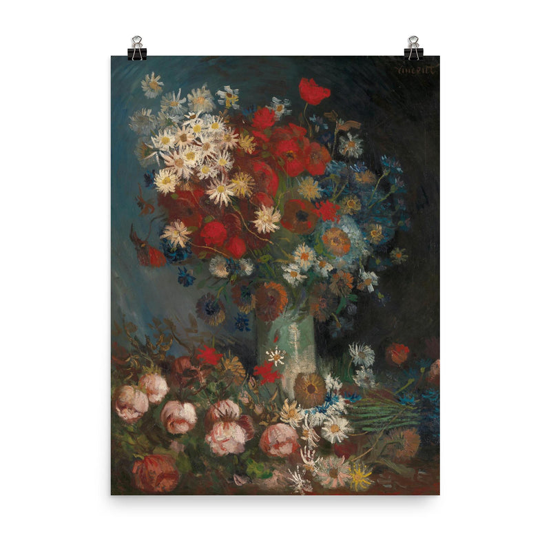 Still Life with Meadow Flowers and Roses by Vincent van Gogh, 1886-1887 poster on a plain backdrop in size 8