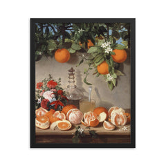 Still Life with Oranges by Rafael Romero Barros framed print on a plain backdrop in size 16"x20".