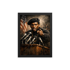 Stokely Carmichael black beret podium portrait framed print on a plain backdrop in size 12"x16".