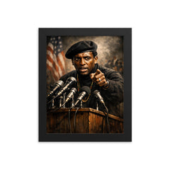Stokely Carmichael black beret podium portrait framed print on a plain backdrop in size 8"x10".