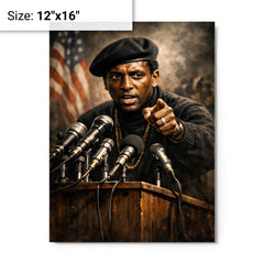 Stokely Carmichael black beret podium portrait metal print on a plain backdrop in size 12"x16".