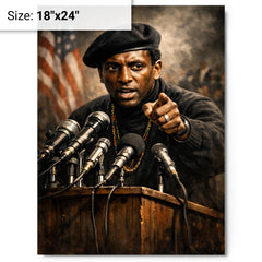 Stokely Carmichael black beret podium portrait metal print on a plain backdrop in size 18"x24".