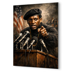 Stokely Carmichael black beret podium portrait metal print mockup