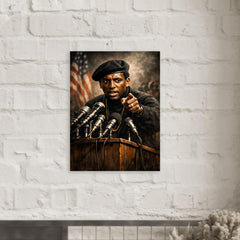Stokely Carmichael black beret podium portrait metal print mockup
