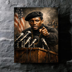 Stokely Carmichael black beret podium portrait metal print mockup