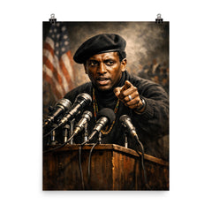 Stokely Carmichael black beret podium portrait poster on a plain backdrop in size 8"x10".