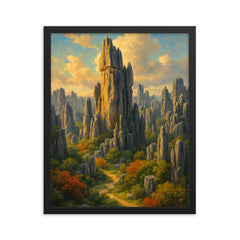 Stone Forest Shilin China framed print on a plain backdrop in size 16"x20".