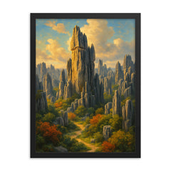 Stone Forest Shilin China framed print on a plain backdrop in size 18"x24".