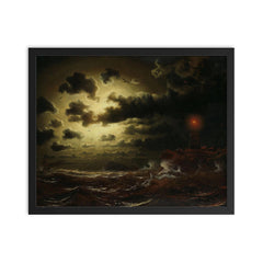 Stormy Sea at Lighthouse by Marcus Larson, 1859 framed print on a plain backdrop in size 16"x20".