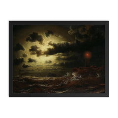 Stormy Sea at Lighthouse by Marcus Larson, 1859 framed print on a plain backdrop in size 18"x24".