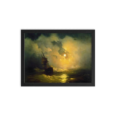 Stormy Sea at Night by Ivan Ayvazovsky framed print on a plain backdrop in size 12"x16".