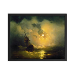 Stormy Sea at Night by Ivan Ayvazovsky framed print on a plain backdrop in size 16"x20".