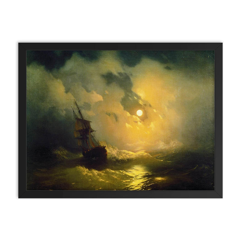 Stormy Sea at Night by Ivan Ayvazovsky framed print on a plain backdrop in size 18