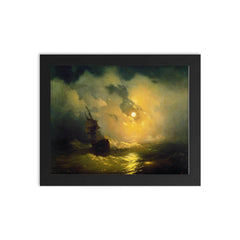 Stormy Sea at Night by Ivan Ayvazovsky framed print on a plain backdrop in size 8"x10".