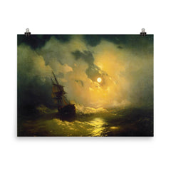 Stormy Sea at Night by Ivan Ayvazovsky poster on a plain backdrop in size 8"x10".