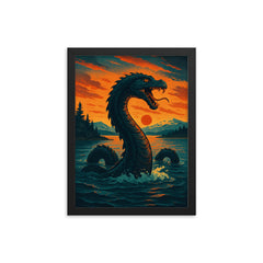 Storsjön Storsie Monster Sweden framed print on a plain backdrop in size 12"x16".