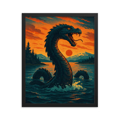 Storsjön Storsie Monster Sweden framed print on a plain backdrop in size 16"x20".