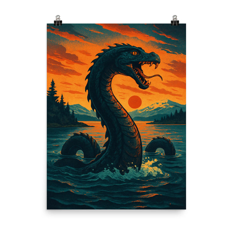 Storsjön Storsie Monster Sweden poster on a plain backdrop in size 8