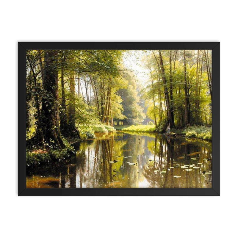 Streaming in the Woods by Peder Mork Monsted, 1911 framed print on a plain backdrop in size 18