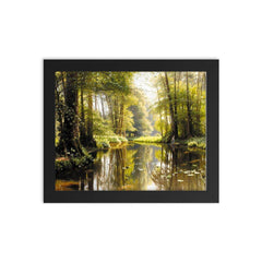 Streaming in the Woods by Peder Mork Monsted, 1911 framed print on a plain backdrop in size 8"x10".