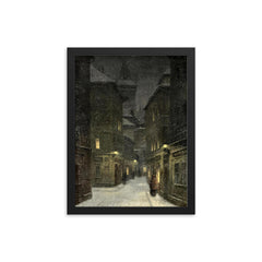Street in the Evening, Prague by Jakub Schikaneder framed print on a plain backdrop in size 12"x16".