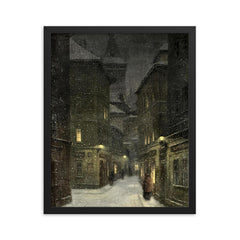 Street in the Evening, Prague by Jakub Schikaneder framed print on a plain backdrop in size 16"x20".