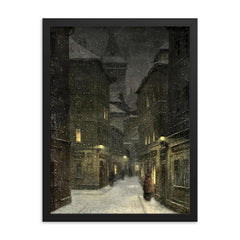 Street in the Evening, Prague by Jakub Schikaneder framed print on a plain backdrop in size 18"x24".