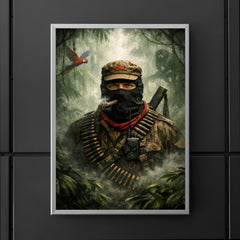 Subcomandante Marcos beneath jungle mist poster 5