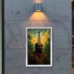 Subcomandante Marcos beneath jungle radio antenna poster 2